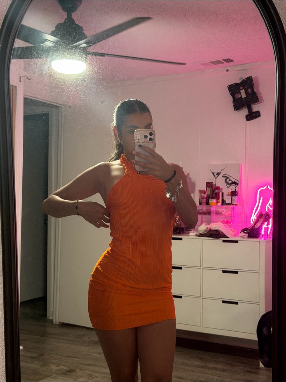 Ribbed Halter Mini Dress in Bright Orange Fashion Nova
